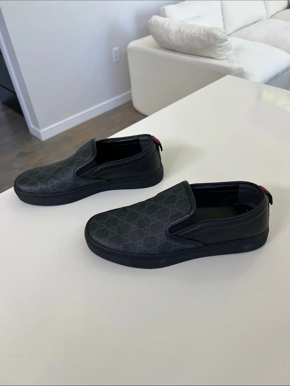 Gucci dublin GG logo supreme slip on sneakers shoes gray and black 36.5